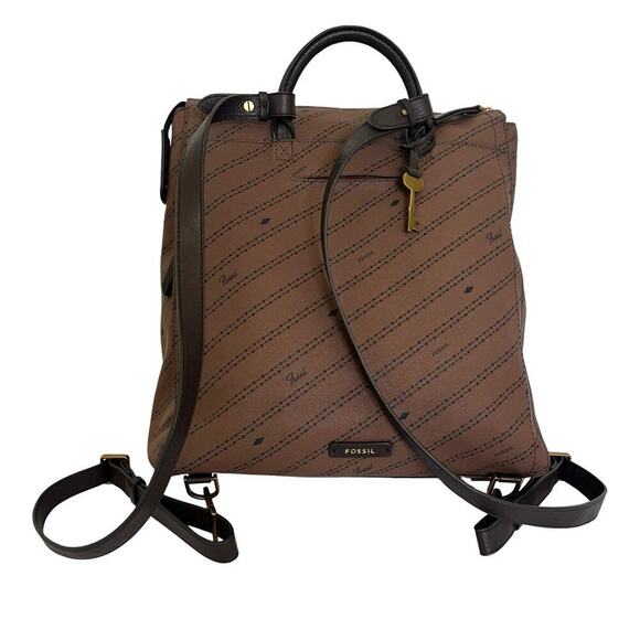 Fossil Parker Faux Leather Convertible Backpack Purse Handbag in Brown - Picture 2 of 16